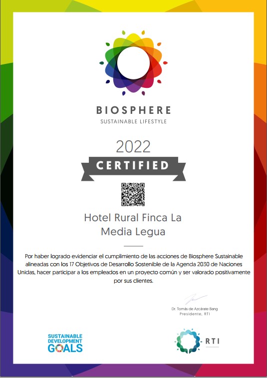 Lee más sobre el artículo Biosphere Certified para Hotel Rural Finca La Media Legua.